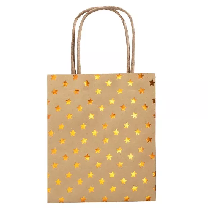 Geschenktasche, Papier, Sterne, Gold, Henkeln