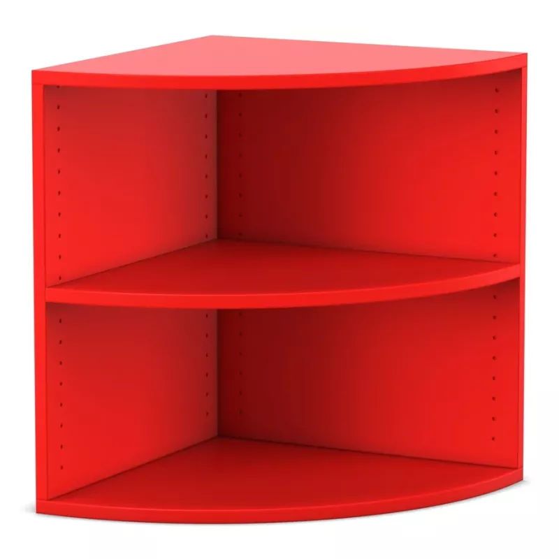 Eckregal, roter Schrank, gekrümmte Ablage, Aufbewahrungseinheit, zweistöckiges Regal