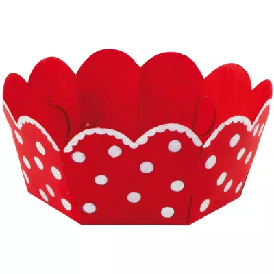 Cupcake liner, Rot, Pünktchenmuster, Wellenrand, Säumter Rand
