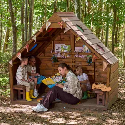 Waldschutzhütte, Lesung, Kinder, Holzhaus, Gartenbuch