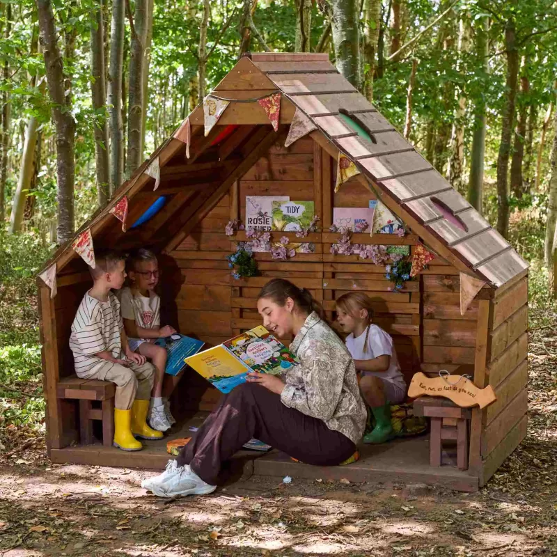 Waldschutzhütte, Lesung, Kinder, Holzhaus, Gartenbuch