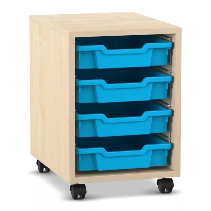 Holzschrank, Rollcontainer, Aufbewahrung, Bunte Boxen, Schubladeneinheit