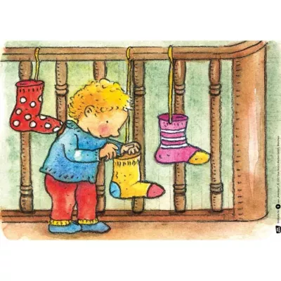 Kind, Stiefel, Socken, hängende Socken, Holzgeländer