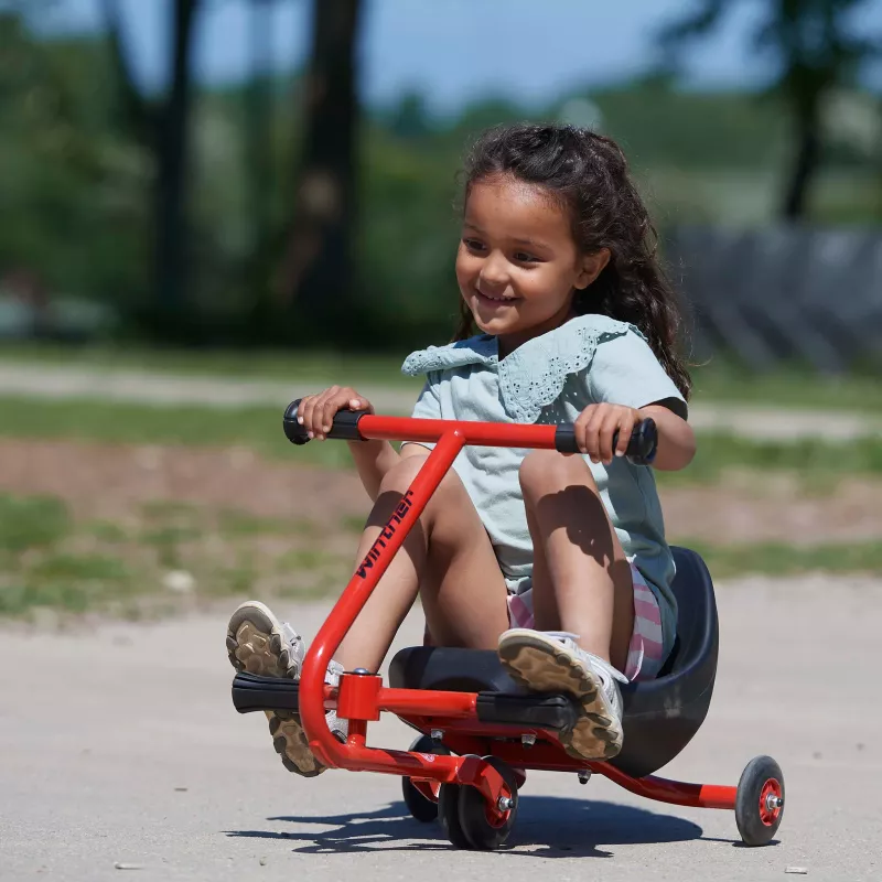 Drive-on trike, Red frame, Child scooter, Outdoor toy, Plastic seat