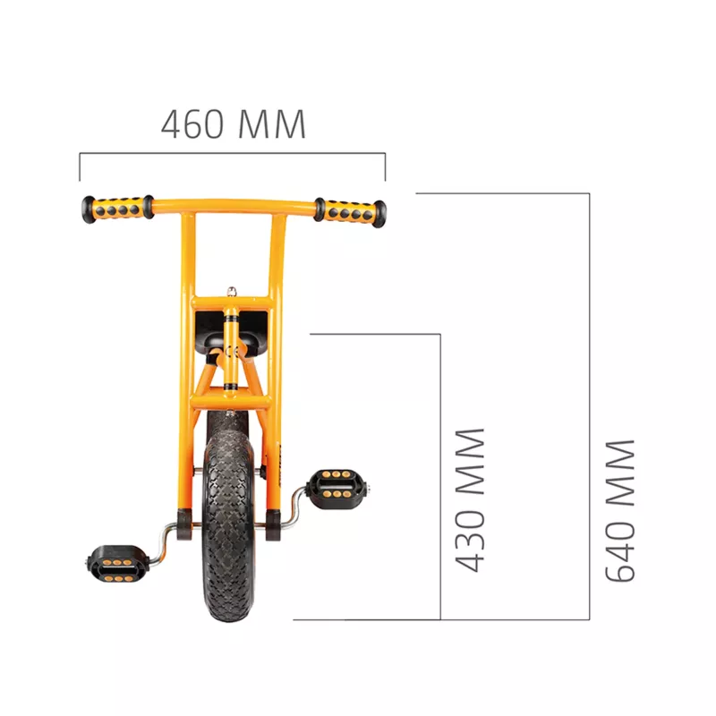 tandem-Scooter, orangees rahmen, fußpedale, vorderes rad, abmessungen 640x460mm
