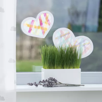 Kunstpflanze, Gras, Blumentopf, Dekoherz, Laminierte Herzen