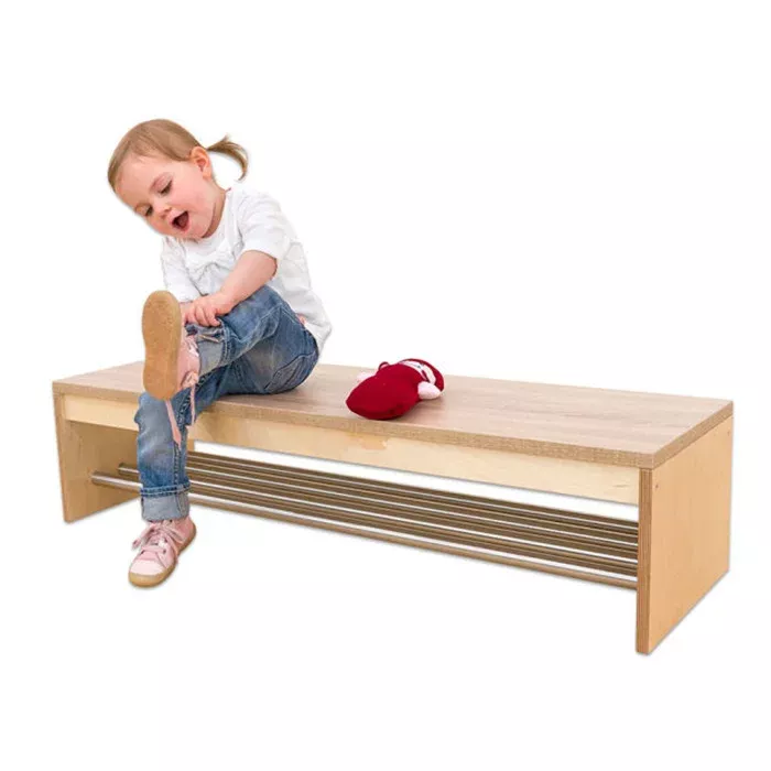 Kinderbank, Holzbank, Sitzbank, Korbhalter, Spielplatzmöbel