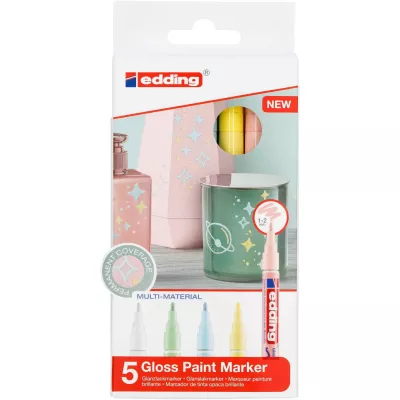 Glanzlackmarker, 5er-Set, Pastellfarben, Rundspitze, Mehrmaterialmarker