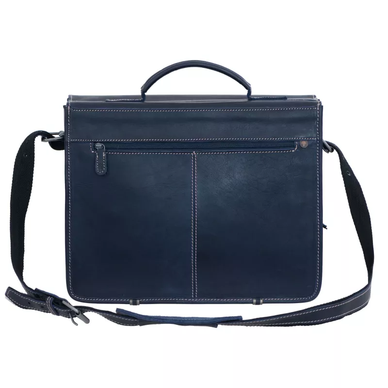 Ledertasche, Messenger Bag, Navy Blau, Reißverschluss, Schultergurt