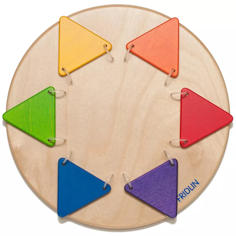 kinderholzspiel, farbenräder, puzzle, holzboard, triangelformen