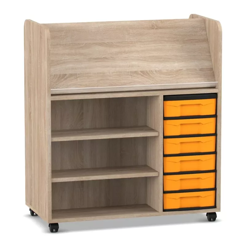 Tvidearea, Wooden desk, Storage cabinet, Orange drawers, Wheeled cart