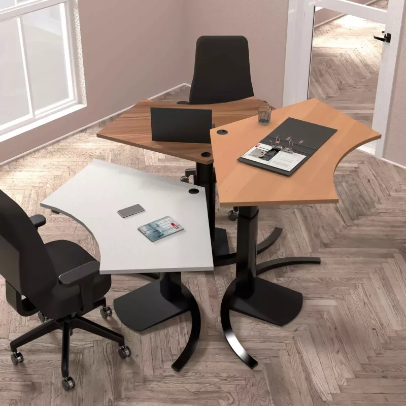 bürotisch, eckschreibtisch, laminierte oberfläche, stuhl, zusammenstellung