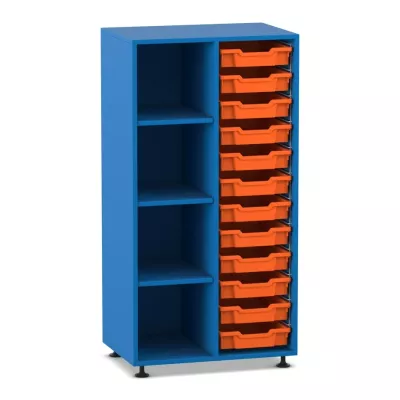 Mittelhohes Regal, 143,9 x 73,1 x 48, mit 12 Boxen und 3 Böden