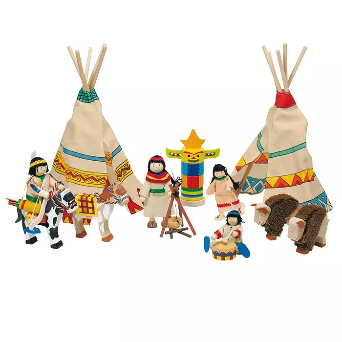 Teepee, Indigene Figuren, Spielzeugfigur, Holzfiguren, Stoffzelt