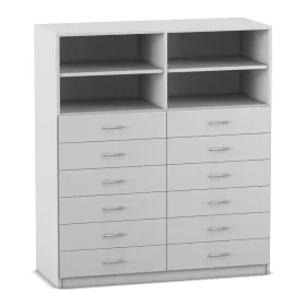 Mittelhohe Schrankkombination, mit Mittelwand, 12 kleine Holzschubladen