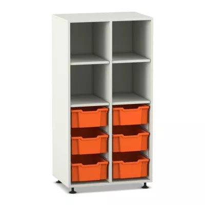 regal, stauraum, orange behälter, schubladenkasten, metallrahmen