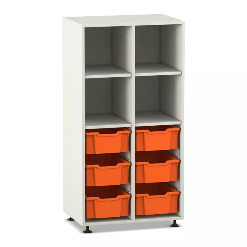 regal, stauraum, orange behälter, schubladenkasten, metallrahmen