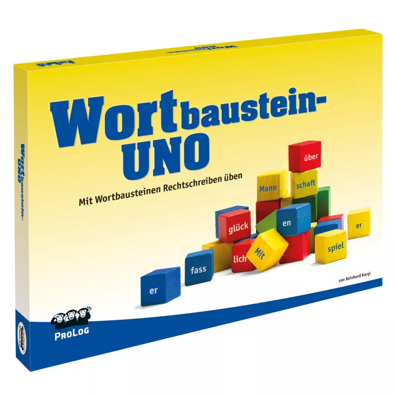 Wortbausteine, Wortbausteine UNO, Rechtschreiben üben, Buchstabenwürfel, Lernspielzeug