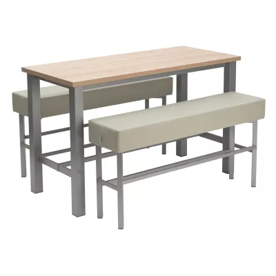 Esstisch-Set, Holztisch, Metallgestell, Beine grau, Sitzbank