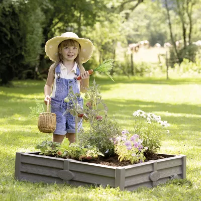 Kinder, Garten, Hose, Sommerhut, Blumentopf