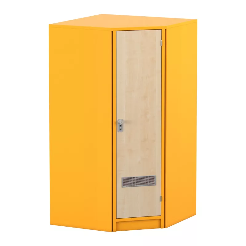 Schrank, Küche, Metall, orange, Tür mit Lüftung