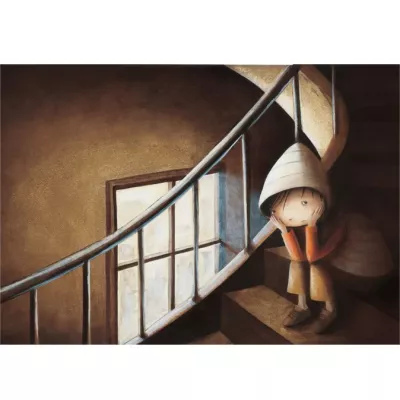 Kinderfigur, Spirale, Wandertreppe, Hut, Melancholie