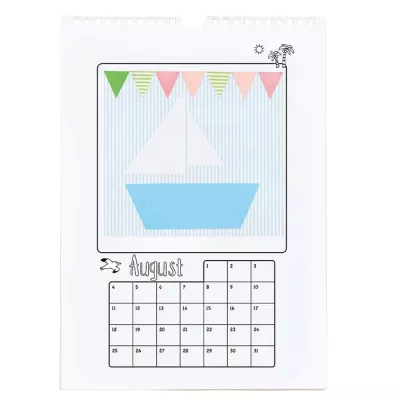 kalender, monatskalender, anhänger, segelboot, bunte flaggen