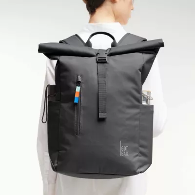 Rucksack, Rolltop, Schwarz, Vorderer Reißverschluss, Rolf Tasche