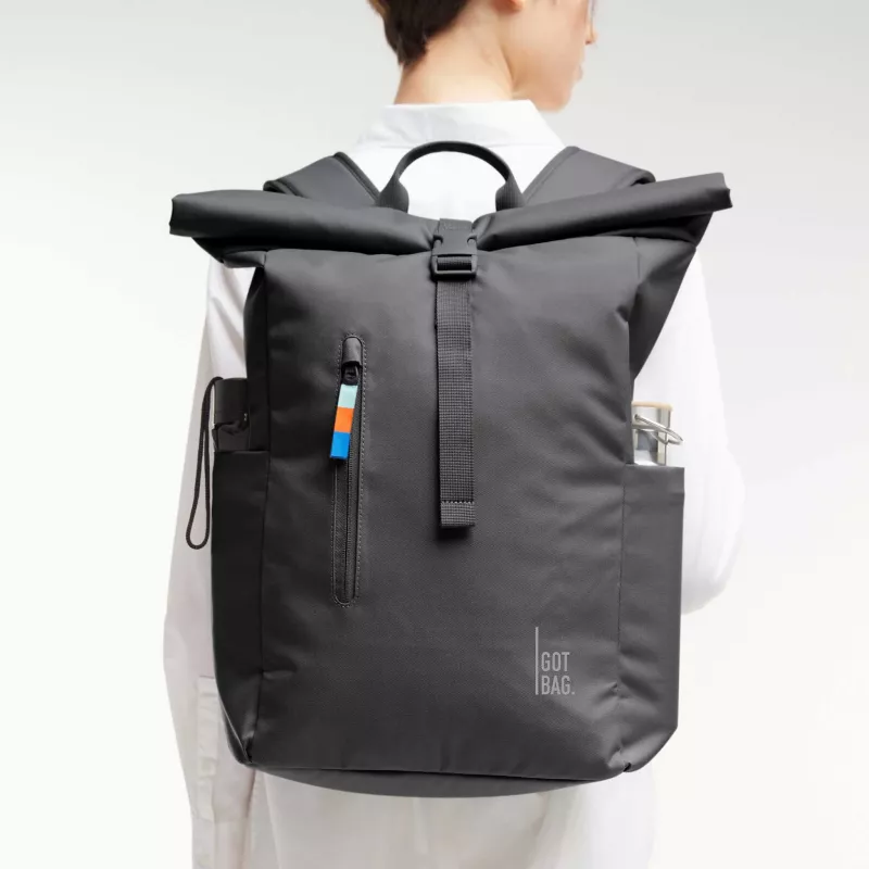 Rucksack, Rolltop, Schwarz, Vorderer Reißverschluss, Rolf Tasche