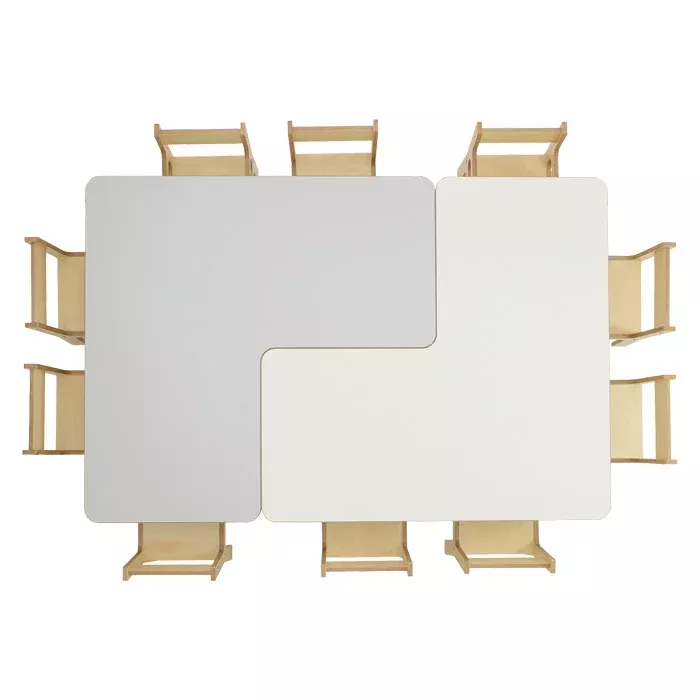Esstisch, Holztisch, Modularer Tisch, Grau/Weiß Kontrast, Klappbare Tischplatten