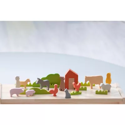 Holzspielzeug, Wegelandschaft, Tierfiguren, Kleines Haus, Spielset