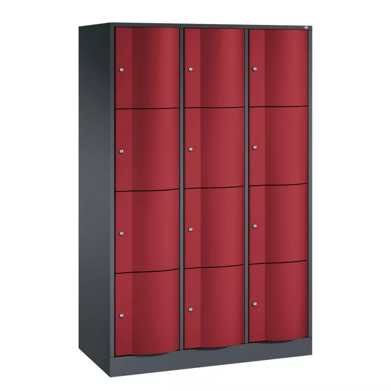 Postfachschrank, Schubladenbriefkasten, Rote Schließfächer, Stahlkonstruktion, Mehrfachbriefkästen