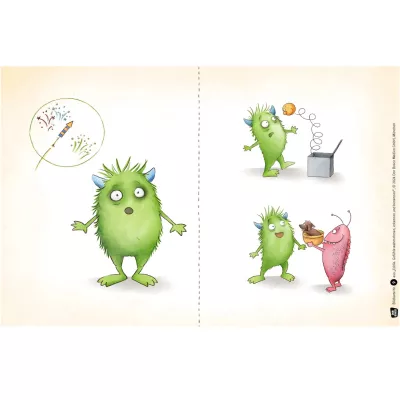 grüne Kreatur, Fellwesen, Monster-Illustration, Rakete, Feuerwerk