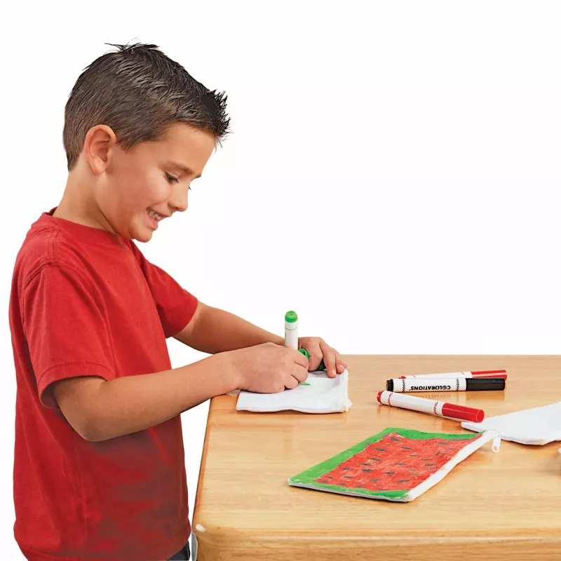Kind, Zeichnen, Marker, Tisch, Stoff