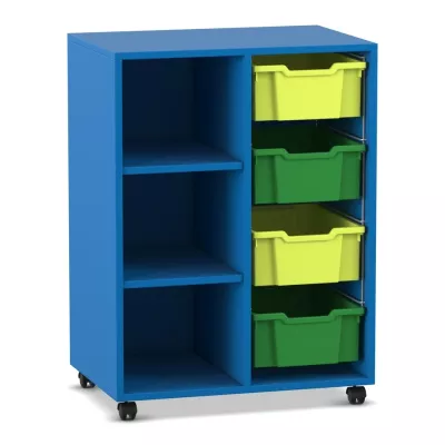 Klassenzimmerregal, 99,1 x 73,1 x 48, mit 4 Gratnells-Boxen und 2 Böden