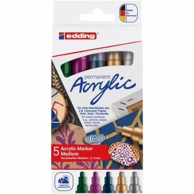 Acrylmarker, Permanent, Set, 5 Farben, Medium