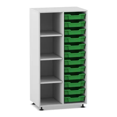 Mittelhohes Regal, 143,9 x 73,1 x 48, mit 12 Boxen und 3 Böden