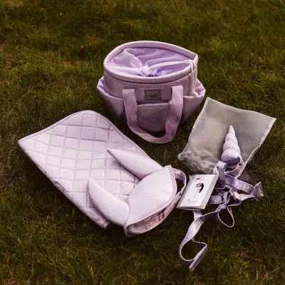Mädchen-Tasche, Kuscheltasche, Kuscheltier-Accessoire, Pferdchen-Accessoire, Lila Set