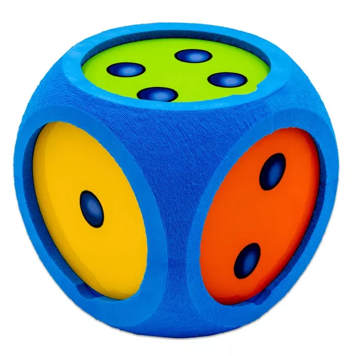 Würfel, Spielwürfel, farbiger Würfel, runder Würfel?, blauer Schaumstoffwürfel