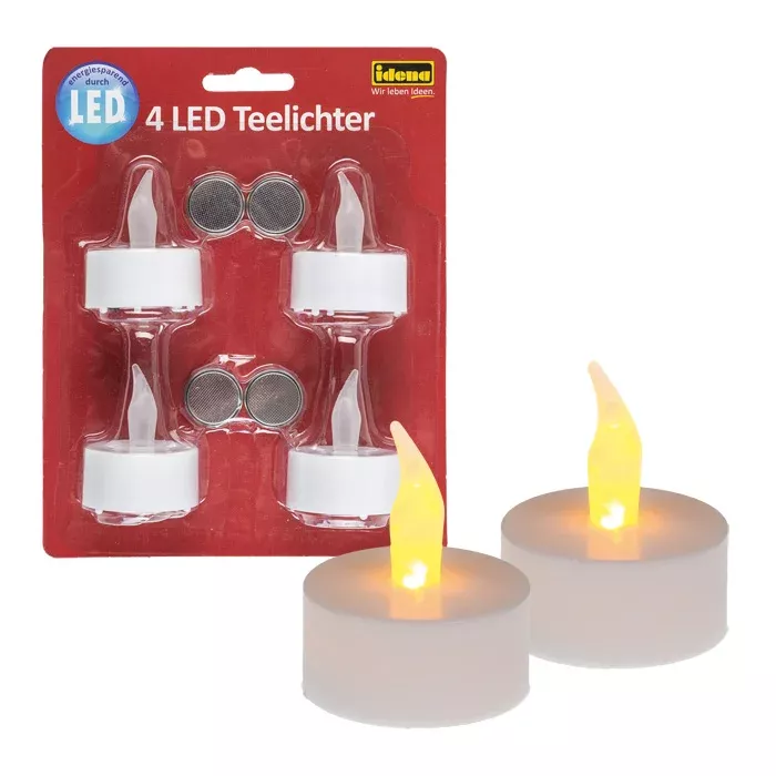 LED Teelichter, 4 Stück, Teelichtform, Batteriebetrieben, Kleines Kerzenlicht
