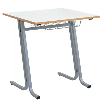 Schreibtisch, Schreibtischplatte, Metallgestell, Ablagekorb, Holzoptik Kante