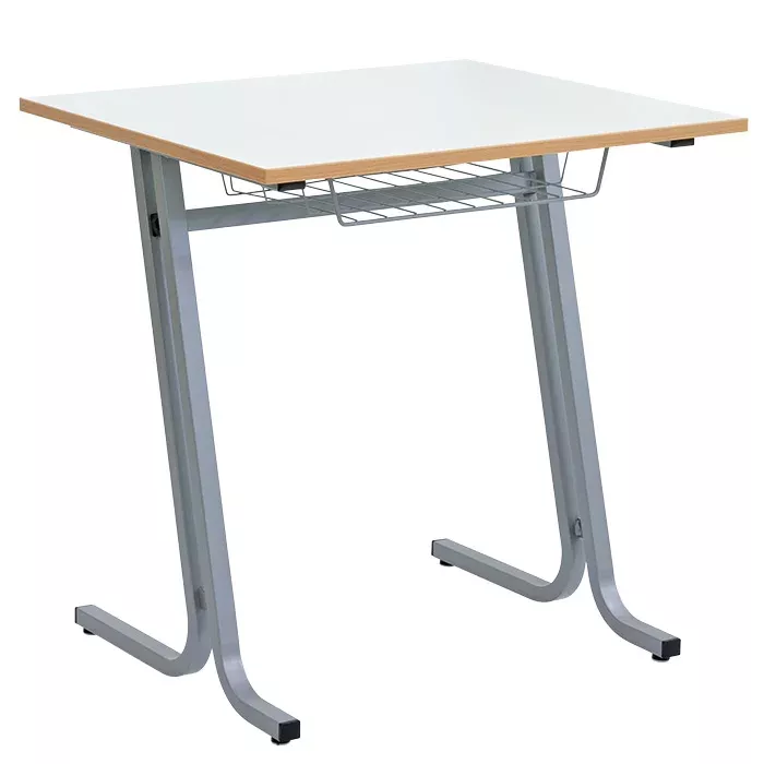 Schreibtisch, Schreibtischplatte, Metallgestell, Ablagekorb, Holzoptik Kante