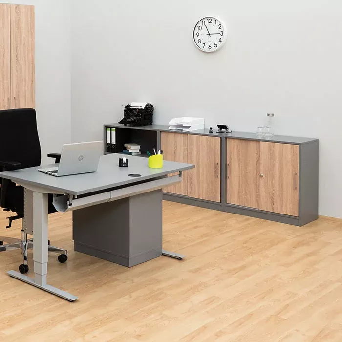 Schreibtisch, Büro, Laptop, Rollcontainer, Kabinett