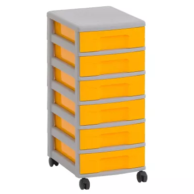 Aufbewahrungswagen, Schubladen, Rollwagen, Kunststoff, orange/grau