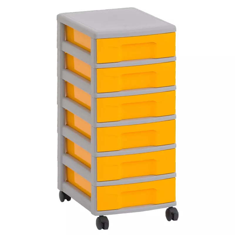 Aufbewahrungswagen, Schubladen, Rollwagen, Kunststoff, orange/grau