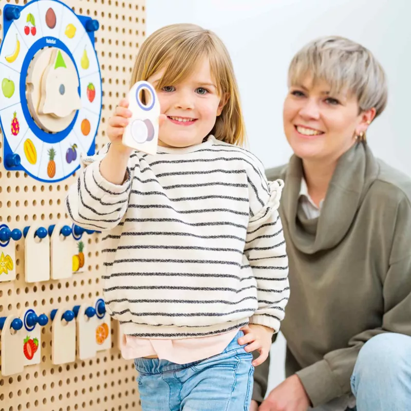 Holzspielzeug, Lernspielzeug, Fruchtbilder, Memospiel, Tafelspielzeug