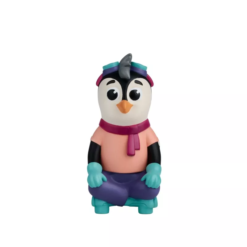 Penguinfigur, Spielzeugpinguin, bunte Kleidung, rosa Hemd, Türkis Handschuhe