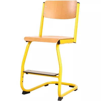 Schulstuhl, Gelb, Holz-Sitz, Metallgestell, Step-funktion