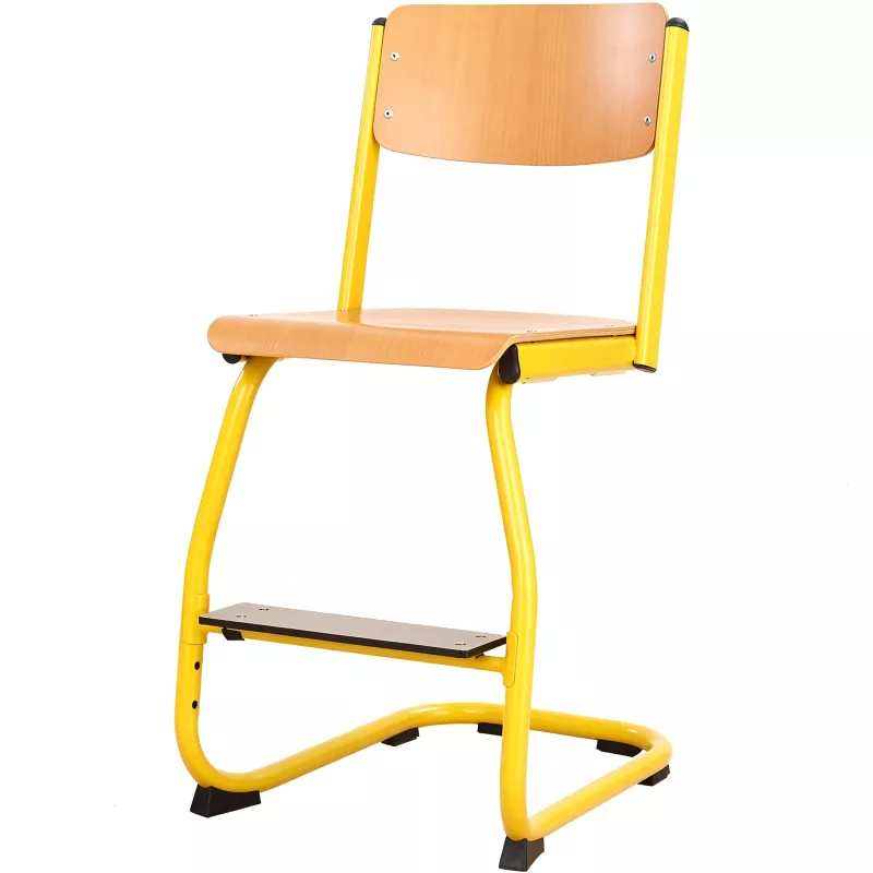 Schulstuhl, Gelb, Holz-Sitz, Metallgestell, Step-funktion