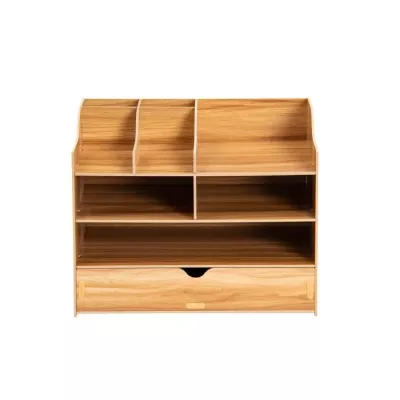 Holzregal, Schreibtisch-Organizer, Fächer, Schublade, natürliche Holzoptik